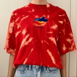 Cancun Embroidered Dolphins Red Bleached T-Shirt